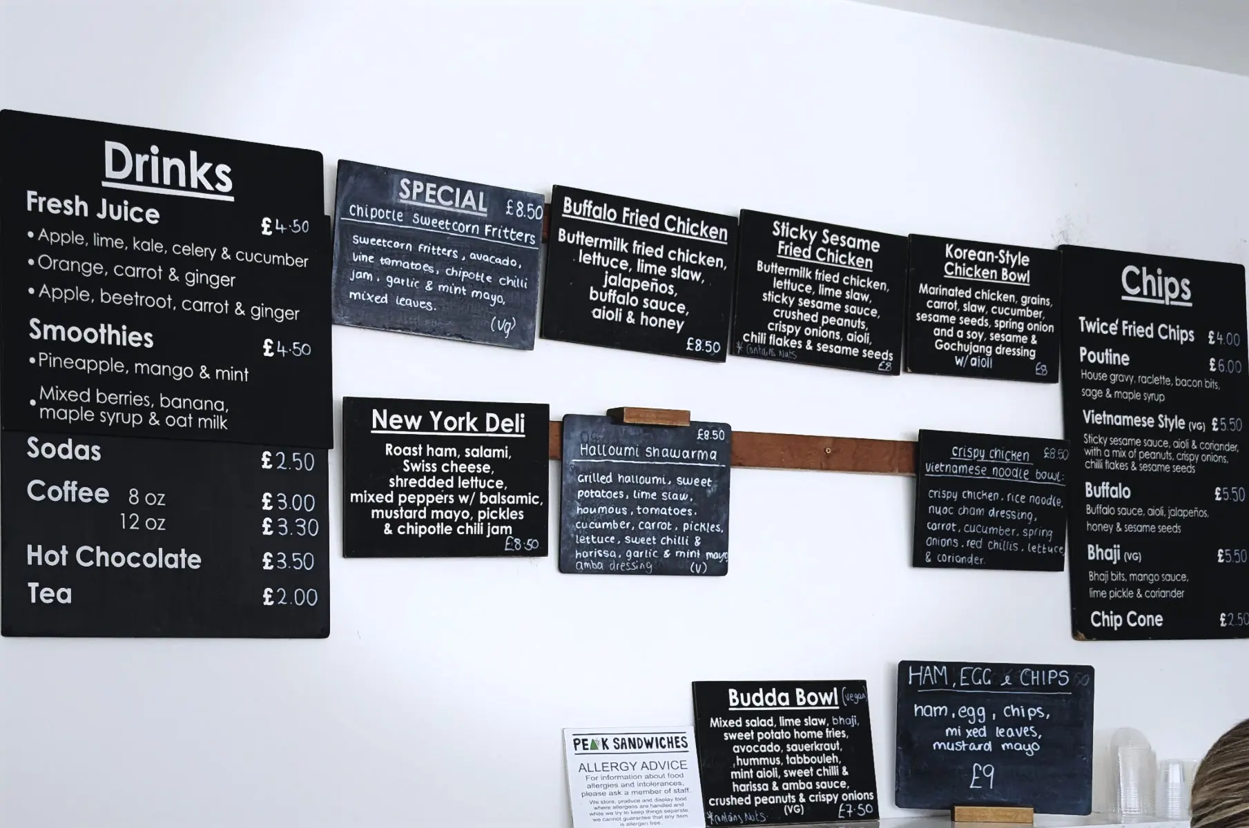 Menu at Peak Sandwiches